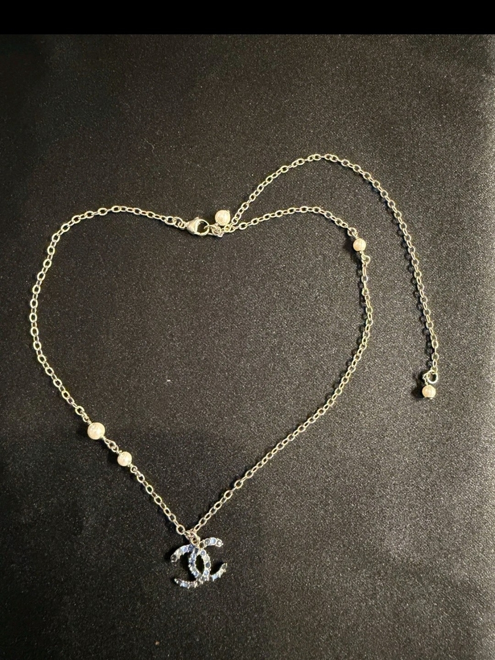 Chanel Crystal CC Pendant Necklace in Silver